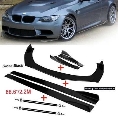 For BMW E90 E92 E93 325i Front Bumper Lip Splitter Spoiler Side Skirt Strut Foto 1 de 4