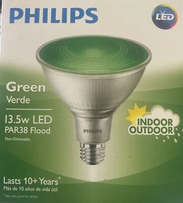 Set Of 2 Philips Green Party LED PAR38 Flood Lamp 13.5W E26 Standard Base - Image 1 of 3