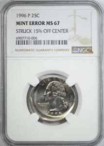 1996-P Washington Quarter 25C NGC Mint Error MS67 - Struck 15% Off Center - Picture 1 of 5