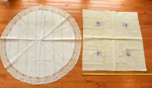 2 tapetes grandes vintage pequeños manteles bordados apliques encaje hechos a mano - Imagen 1 de 12