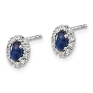 14K White Gold Lab Grown Created Diamond Blue Sapphire Oval Studs Gemstone ... - Picture 1 of 6