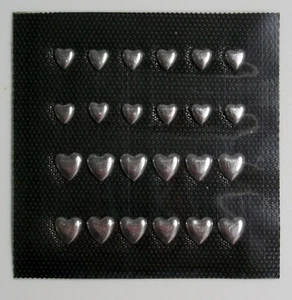 24 Pcs Iron-On Hearts Appliques 2 Sizes 1 Sheet Metallic Silver Color NIP - Picture 1 of 3