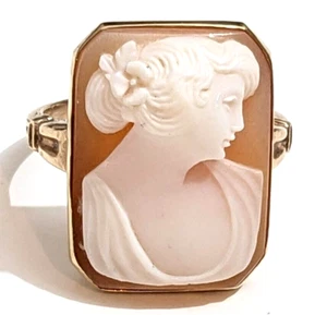 Gorgeous 10K Yellow Gold Lady Bust Cameo Size 5.5 Ring 2.8 Gr MANY OTHERS ~LOOK~ - Picture 1 of 9