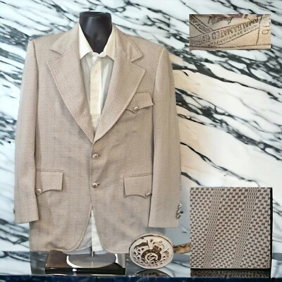 Blazer Abrigo Deportivo Van Horn Años 60 Para Hombre 42R Beige Cuadros Botón Decorativo Foto 1 de 4