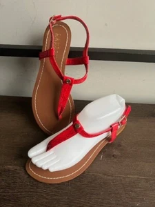 New Lauren Ralph Lauren Womens Red Snakeskin Thong Slingback Sandals Sz 7 - Picture 1 of 5