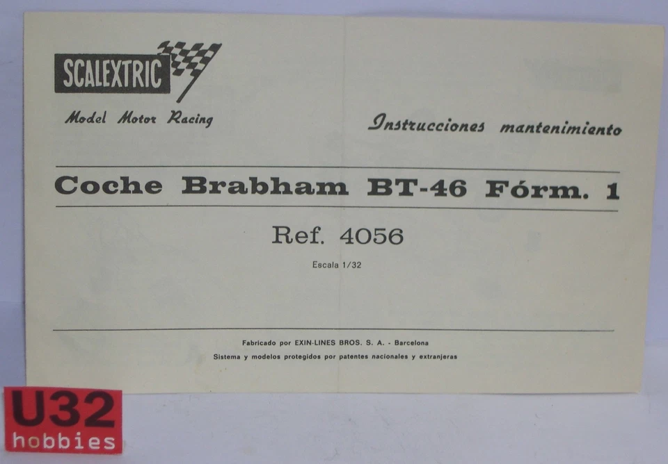 Scalextric Instructions Exin Maintenance 4056 Brabham BT-46 F1 - Image 1 of 1