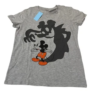 Disney Mickey Mouse Womens Small Gray Shirt Spooky Shadow Halloween - Picture 1 of 3