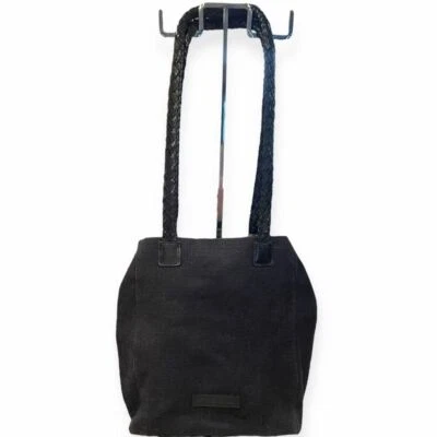 Bolso de Hombro de Lona Fossil 75082 Trenzado Doble Correas Tela Cuero Negro Llave Foto 1 de 4