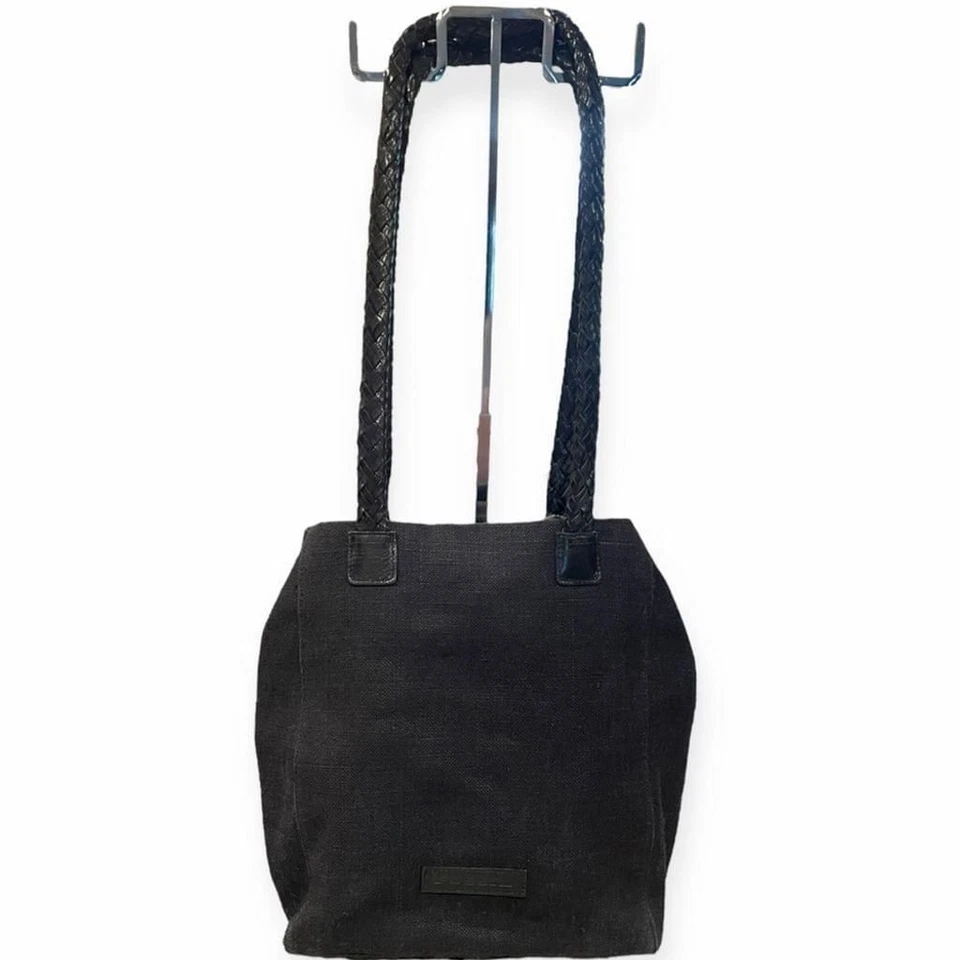 Bolso de Hombro de Lona Fossil 75082 Trenzado Doble Correas Tela Cuero Negro Llave Foto 1 de 4