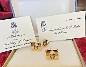 Regina Saskatchewan Seal Cufflinks Gold Tone Enamel Canada Regina - Picture 1 of 2