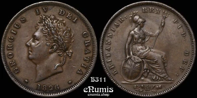 Great Britain, George IV, Penny 1826, Rare type with Thin line, XF+ - Image 1 of 4