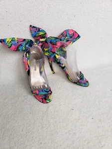 Walter Steiger Heel Women 37 Pink Silk Floral Open Toe Stiletto Pump Shoes US6 - Picture 1 of 13