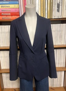 Chaqueta Blazer Sportmax Max Mara Damas 8 6 XS Azul Marino Acanalado Tejido Espalda Lana - Imagen 1 de 13
