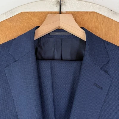 Pal Zileri Suit Mens 46R Navy Blue Birdseye 2 Button Super 130s Wool 180 Phases - Image 1 of 4