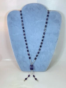 22 inch Purple Clear Glass Gem Stone Bead Necklace Pendant - Picture 1 of 4
