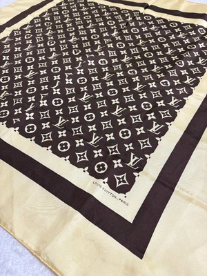 LOUIS VUITTON Vintage Monogram pattern Cream Dark Brown Scarf Size 30.3in France - Image 1 of 4