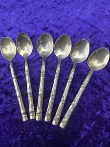 Vintage Gold Tone Metal Bamboo Style Teaspoons. Set Of 6 Vintage Teaspoons - Picture 1 of 5