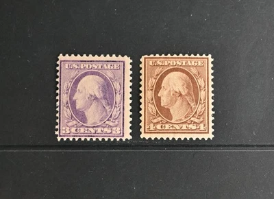 USA Scott # 376-377 F-VF OG Hinged 3-4c Washington 20th Century Stamps Cat $50 - Image 1 of 3
