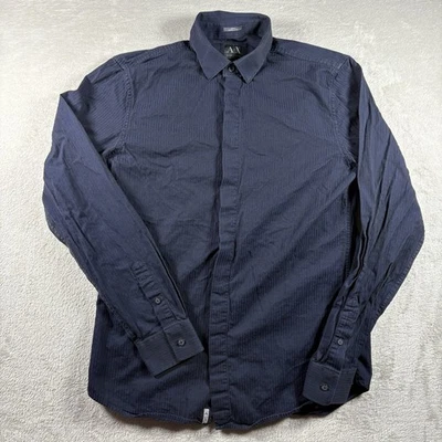 Armani Exchange Men’s M Blue Black Long Sleeve Slim Striped Button-Up Shirt #B - Image 1 of 4