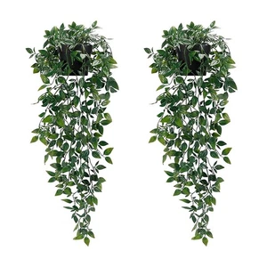 2 Pcs Artificial Hanging Plants in Pots – Faux Greenery for Home & Office Décor - Picture 1 of 7
