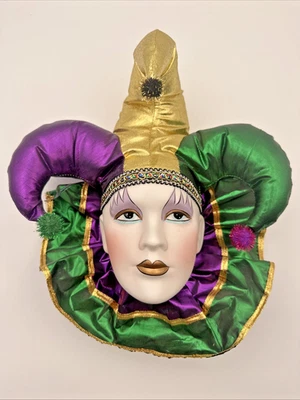 Mardi Gras Jester Wall Mask Purple Green Gold Venetian Style Taiwan - Image 1 of 4