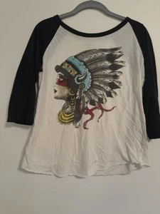 Top Denim & Supply Ralph Lauren Blanco Estampado Azteca Manga 3/4 Talla M - Imagen 1 de 8