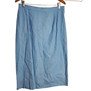 Adrianna Papell Vintage 90s Linen Blend Blue Midi Pencil Career Skirt Size 14 - Picture 1 of 8
