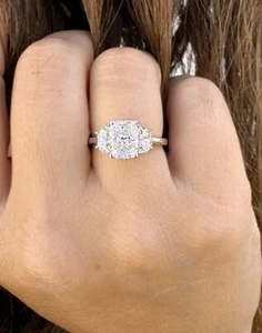 Kissen und Halbmond simulierter Diamant Verlobungsring 14K Weißgold 4,00ctw - Bild 1 von 17