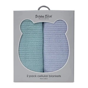 2PK Bubba Blue Nordic Bamboo 70x90cm Cellular Blanket Baby 0-12m Dusty Sky/Mint - Picture 1 of 4