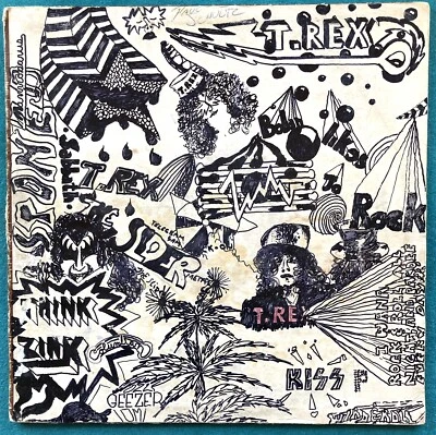 Vintage 1970s Psychedelic Folk Art Drawing T. Rex Marc Bolan Kiss Black Sabbath  - Image 1 of 4