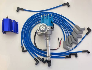 CHEVY 396 427 454 BBC BLUE SMALL CAP HEI DISTRIBUTOR + COIL + 8.5mm PLUG WIRES - Picture 1 of 2