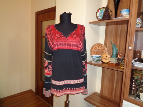 MAGLIONE KENZO PARIS NERO MULTICOLORE COTONE SOTTILE JACQUARD MAGLIA ETNICA FLOREALE L