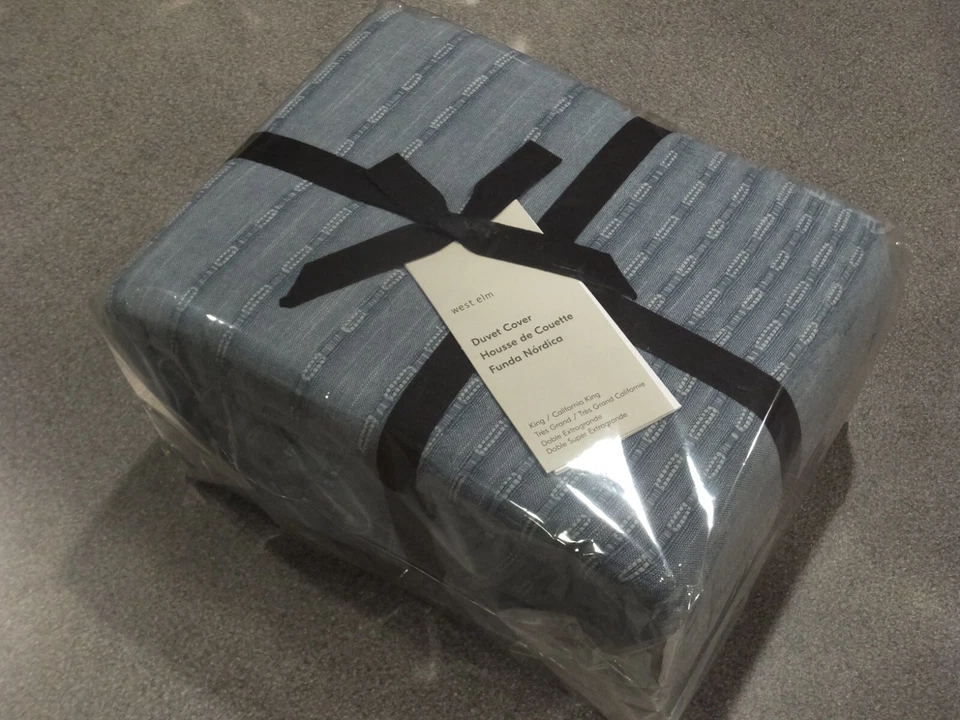 NEW 4PC West Elm Reese Cotton Linen King Duvet (3 Euro Shams) Marina Blue - Image 1 of 1