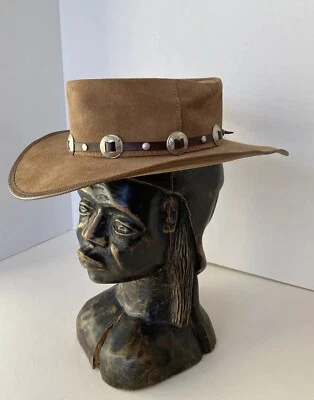 De colección WINFIELD COVER CO, San Francisco, Sombrero Marrón Gamuza Cuero Conchas Talla S Foto 1 de 4