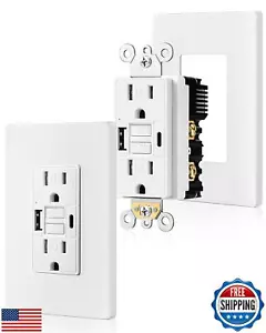SURAIELEC 15 Amp GFCI Outlet with USB-C and USB-A Ports, Self-Test GFCI Elect - Picture 1 of 5