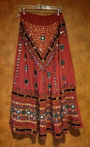 Falda de Colección Campanas de Lentebrilla con Cuentas Danza del Vientre Bohemio Gitano Vestido OS Rojo Largo - Imagen 1 de 9