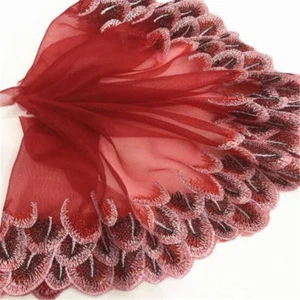 Peacock Tulle Lace Trim Ribbon Embroidery Feather Wedding Fabric Sewing DIY - Picture 1 of 21