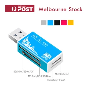 All in One Aluminum 4Slots USB 2.0 Memory Card Reader TF SD SDHC SDXC MS DUO MMC - Picture 1 of 8