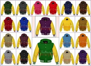Herren Wolle Varsity Hoodie Baseball Jacke echtes Rindsleder Ärmel - Bild 1 von 12