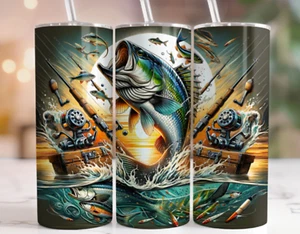 Fishing 20 oz Stainless Steel Tumbler Handmade - Picture 1 of 1
