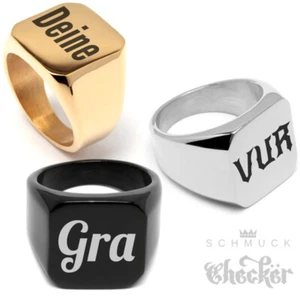Herren Ring mit Gravur silber gold schwarz Siegelring viereckig massiv Edelstahl - Bild 1 von 41