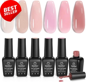 Jelly Gel Nail Polish Set 6 Colors Sheer Nude Pink Glitter Translucent Soak Off - Picture 1 of 12
