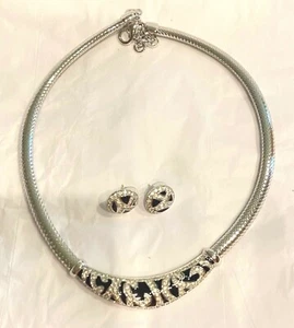 Authentic Vintage Christian Dior Rhodium Plated Crystal and Enamel Necklace Set - Picture 1 of 8