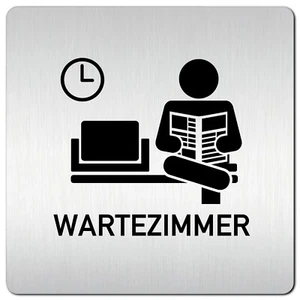 Aluminium Schild "Wartezimmer" 125 x 125 mm • Türschild warten Anmeldung Praxis - Picture 1 of 3