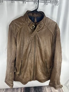 MASSIMO DUTTI Men's Leather Jacket Size L Brown Full Zip soft leather bomber - Picture 1 of 10