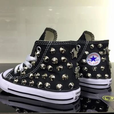 Converse All star Nere Alte Bambina/o personalizzate con borchie argento stel  - Immagine 1 di 4