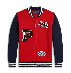Polo Ralph Lauren Big Boys Cotton Full Zip Letterman Sweater Jacket Red Large - Picture 1 of 5