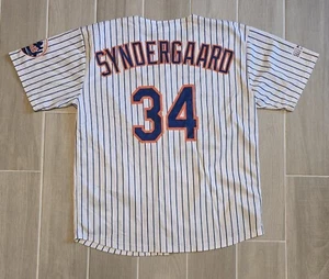 New York Mets Jersey NOAH SYNDERGAARD #34 Size XL White Pin Stripe Button Down  - Picture 1 of 9