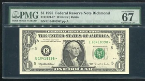 FR.1921-E* 1995 $1 ONE DOLLAR *STAR* FRN RICHMOND, VA PMG GEM UNCIRCULATED-67EPQ - Picture 1 of 2