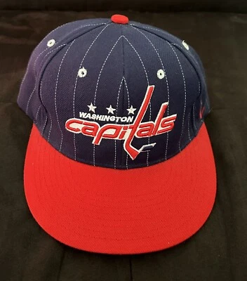 VINTAGE Washington Capitals Pinstripe Hockey NHL SnapBack Hat - Image 1 of 4